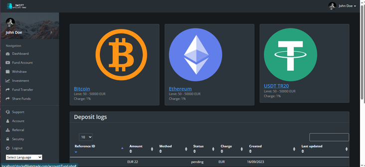 Deposit Dashboard Interface